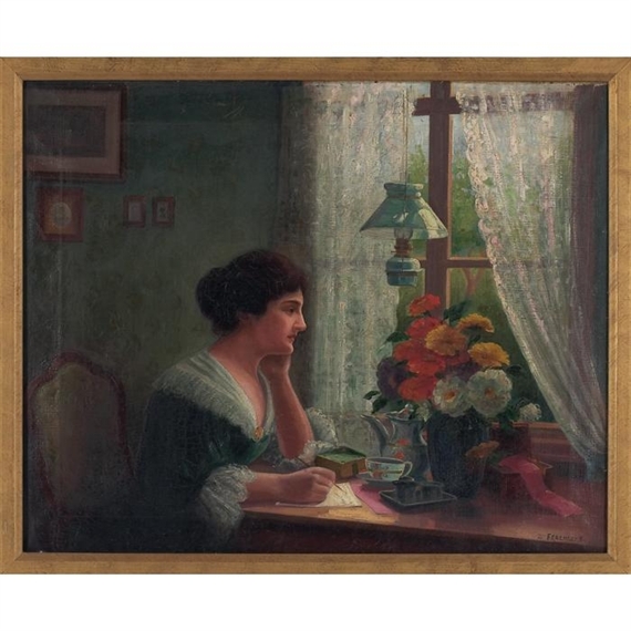 Woman at Desk by Károly Ferenczy, 1915