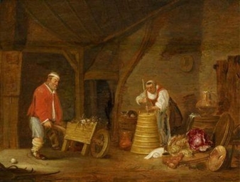 Barn Interior with Two Farmers - Frans Rijckhals
