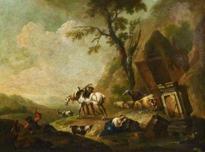 Italian Landscape with Shepherds and their Animals by Johan Heinrich Roos