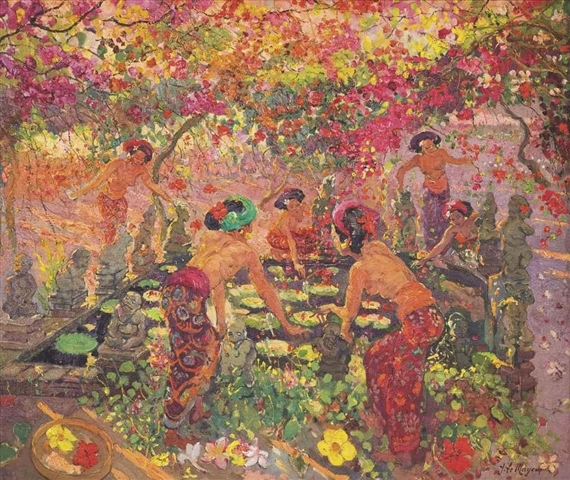 Around the Lotus Pond by Adrien Jean Le Mayeur de Merprés, 1950s