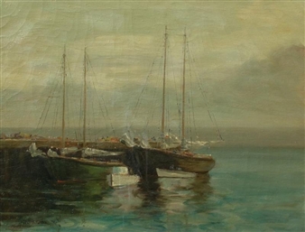 SAILBOATS IN THE HARBOUR - Paul Barnard Earle