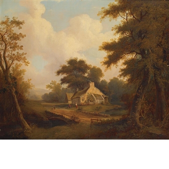 Landscape with Figures before a Cottage - Robert Gibb I