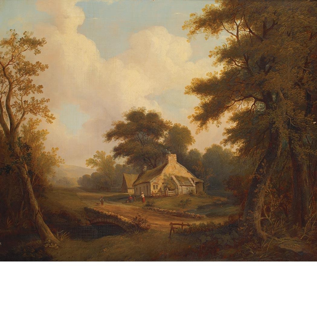 Artwork by Robert Gibb I, Landscape with Figures before a Cottage, Made of Oil on canvas