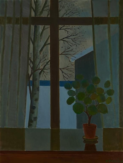 Artwork by Veikko Vionoja, Window with Birches, Made of oil on canvas