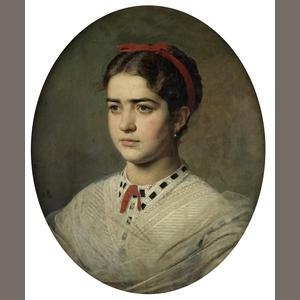 Portrait of a young lady by Viktor Alexejewitsch Bobrof, 1867