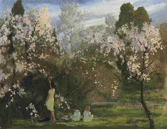 Children in an orchard - Archibald Barnes