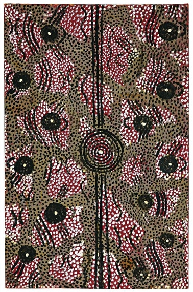 Bushfire Travelling Dreaming by Tim Leura Tjapaltjarri, 1973