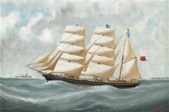 The clipper Harriet McGregor in coastal waters - Victor Charles Edouard Adam