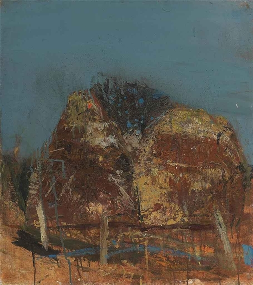 Corn Stacks (recto); Figure on a bicycle (verso) by Joan Kathleen Hardy Eardley, 1961