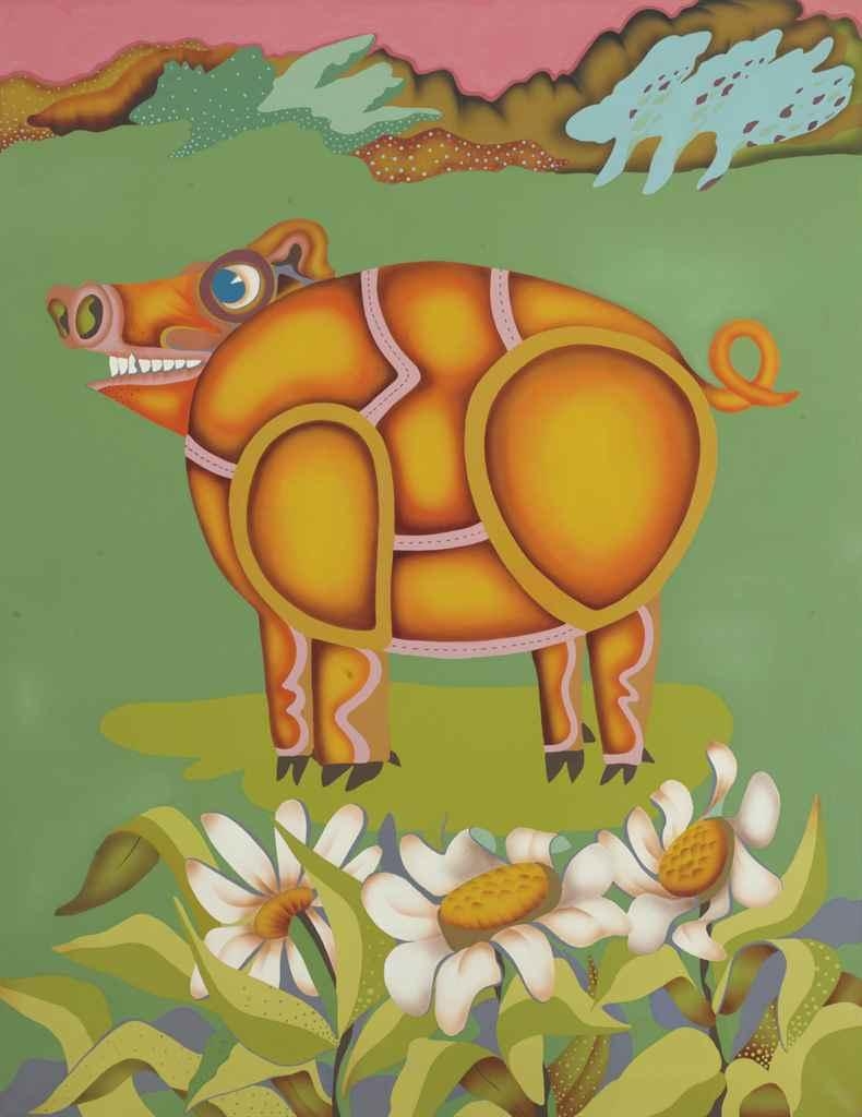 Artwork by Luis Fernando Benedit, Margaritas a los chanchos, Made of oil and enamel on canvas