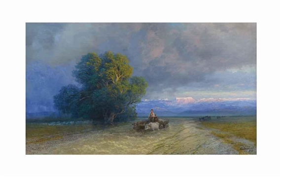 Ox cart crossing a flooded plain by Ivan Aivazovsky, 1897
