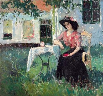 Artwork by Adrien Jean Le Mayeur de Merprés, Woman in the Garden, Made of Oil on canvas