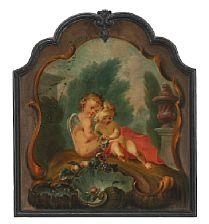 Two cherubs and flowers in a landscape - C. W. Rave