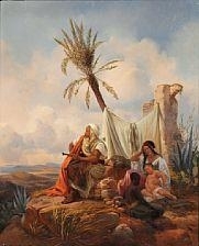 View of North Africa with figures camping on a hill by Niels Simonsen, 1841