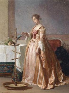 Young Lady with Parrot - F. Verdickt