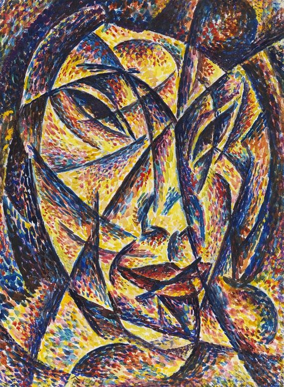 Artwork by Thomas Ring, Ohne Titel (Abstrahierter kubo-futuristischer Kopf), Made of Watercolor