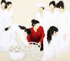 Artwork by R. Arief, Pasar Paryangan di Pagi Hari, Made of acrylics on canvas