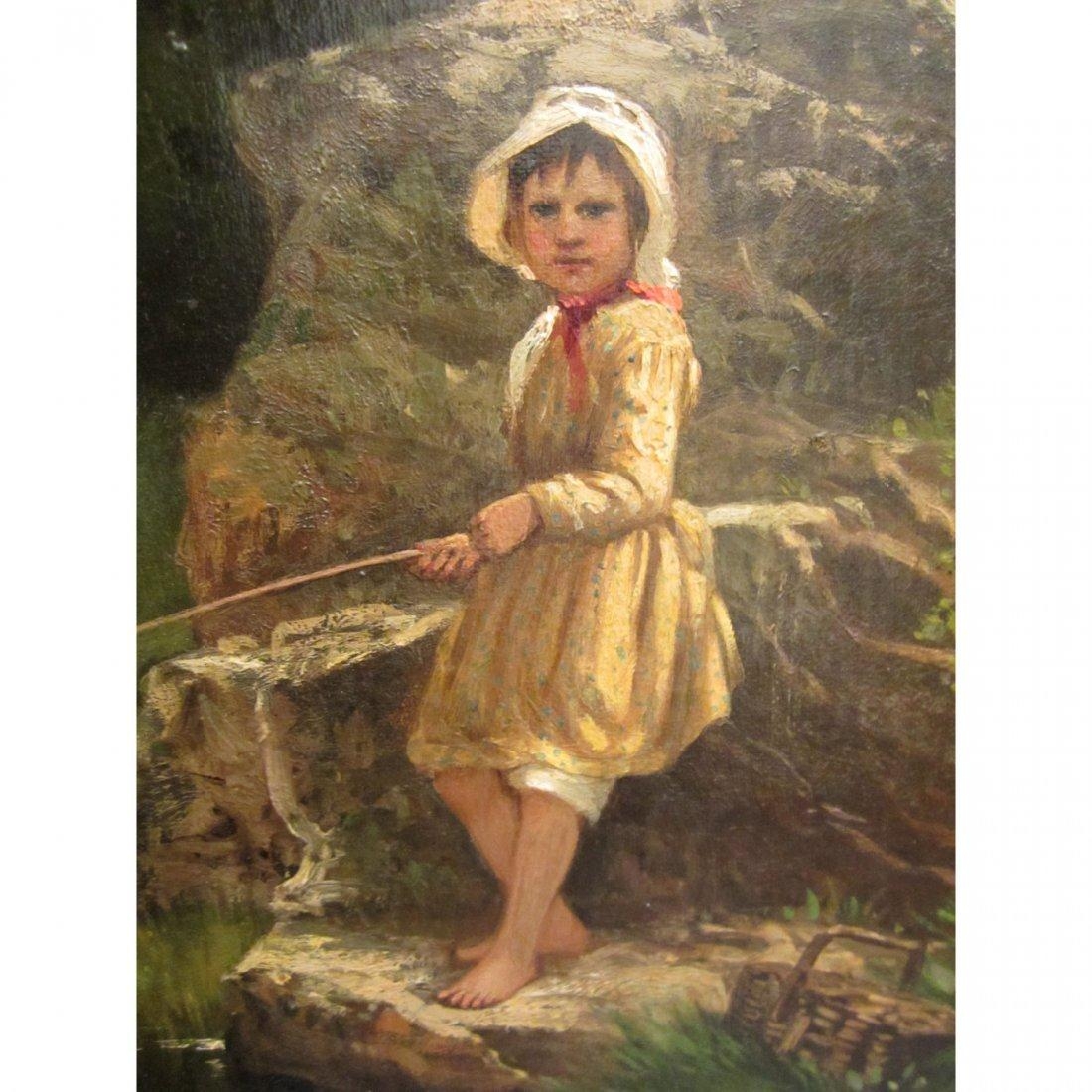 Henri Rondel | Young Girl Fishing at a Stream | MutualArt