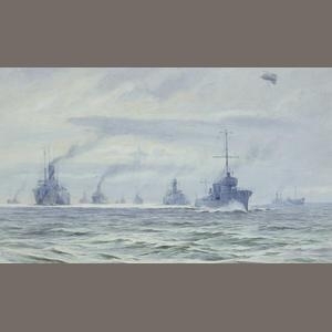 A wartime convoy under destroyer escort by Alma Claude Burlton Cull, 1920