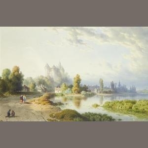 Landscape with castle by a lake by Eugène Edouard Soulès