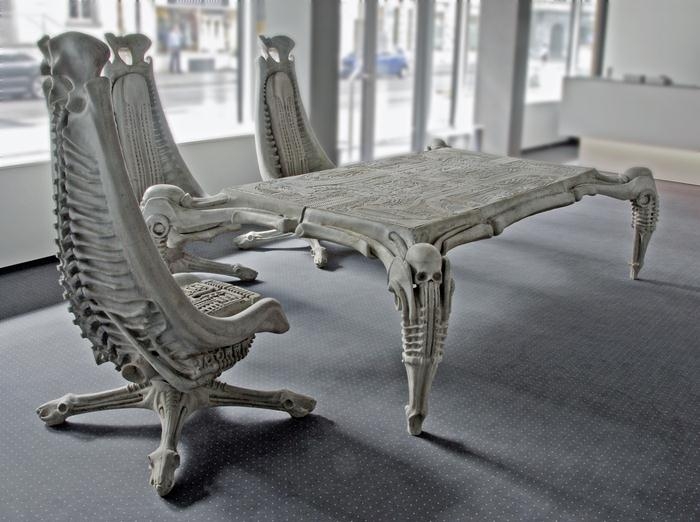 Harkonnen table and chairs by H. R. Giger, 1982