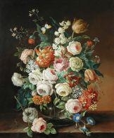 Still Life of Roses and Tulips with a Butterfly - Erick Josef Dogarth