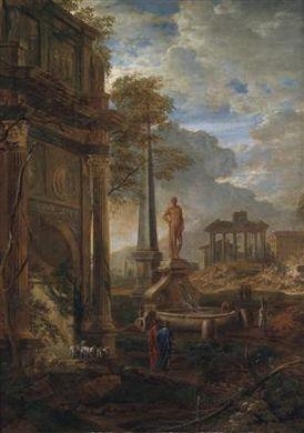 Artwork by Pierre Antoine Patel, An ideal landscape with figures and Roman ruins, Made of oil on canvas
