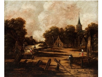 EVENING LANDSCAPE WITH TOWN AND CHURCH IN TREES - January Meerhoud