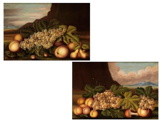PAIR OF PAINTINGS: TWO TOGETHER THEIR FRUIT STILL LIFE by Francesco Malagoli