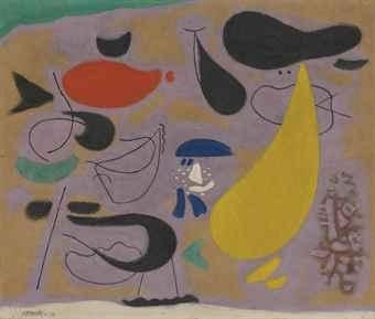 Violett mit gelbem Pendel (Arab III auf Violett) by Willi Baumeister, April 1950