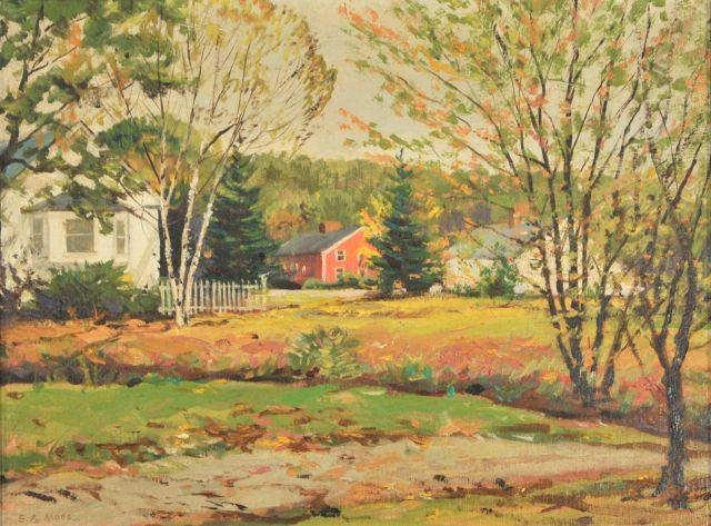 Artwork by Samuel A. Moss, Fall Village Scene, Made of Oil on canvas