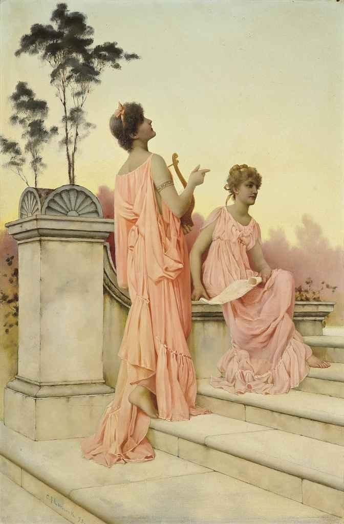 Artwork by Charles Frederick Lowcock, Evensong, Made of oil on panel