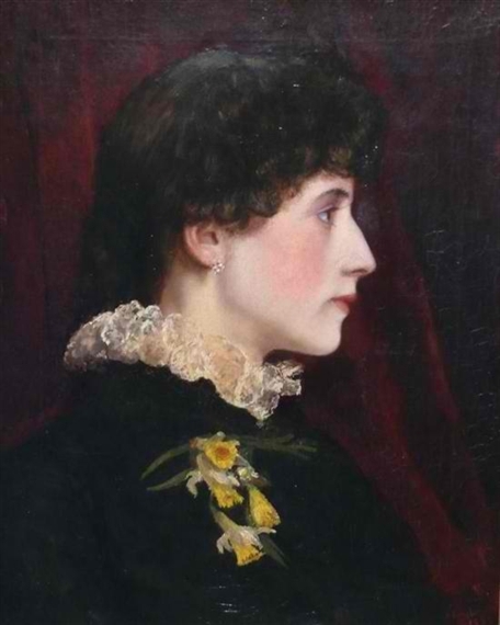 Arthur Englefield | Portrait of a lady wearing a daffodil buttonhole ...