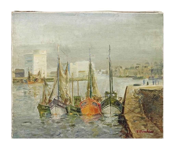 Boats in the quay - Ferdinand Jean Edouard Boscher