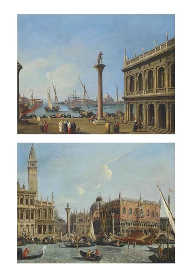 The Molo, Venice, with the Doge's Palace and the Piazzetta from the Bacino di San Marco; and The Piazza San Marco, Venice, looking west toward the Libreria Marciana by Canaletto