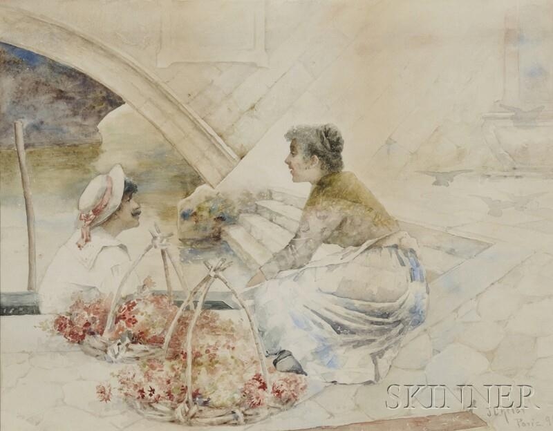 Artwork by J. Charles Arter, The Flower Vendor and Gondolier, Made of Watercolor on paper