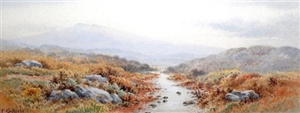 Moorland with stream, probably West country - F. Searle