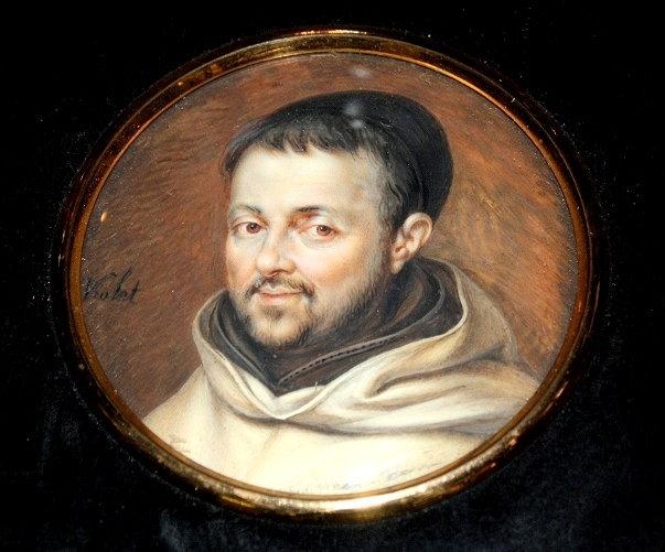 Artwork by P. Violet, Head and shoulders portrait of a monk, Made of miniature
