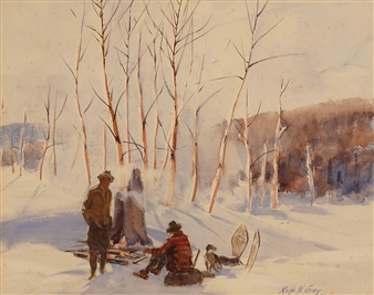 Village landscape in a valley with mountains in the distance - Dudley Morris