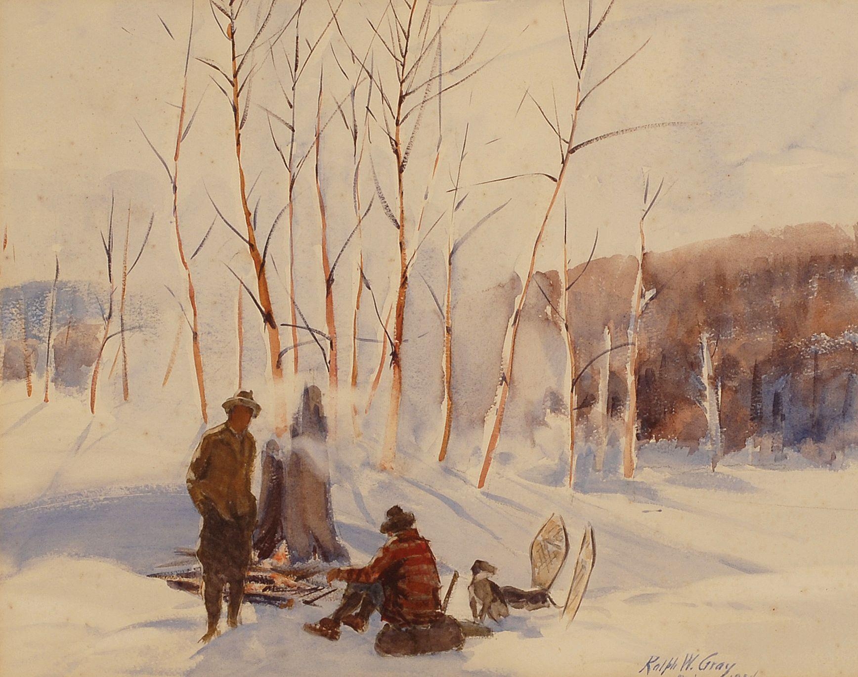 Artwork by Dudley Morris, Village landscape in a valley with mountains in the distance, Made of Waterercolor on paper