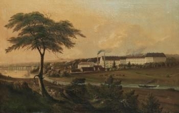 Vy över rörstrandsområdet med Rörstrands porslinsfabrik och Karlbergs slott by Swedish School, 19th Century, circa 1900