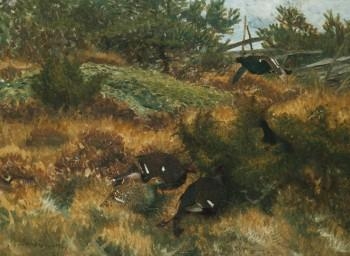 Artwork by Bruno Liljefors, Orrar i höstlandskap, Made of Oil on canvas