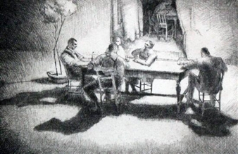 Men seated around table - Eleanor Erland Hudson