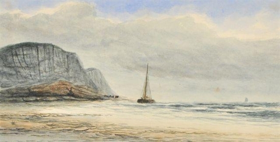 Artwork by William Burgess of Dover, Beach Scene, Made of Watercolor on paper