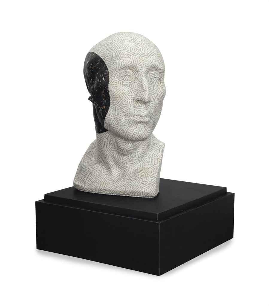 Artwork by Jiří Kolář, Marat, Made of printed papier maché on wood
