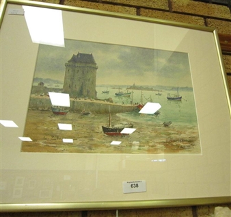 A Harbour scene, Northern France - L. Eliet