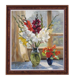 Gladioli in front of a window - Mikhail Mikhailov