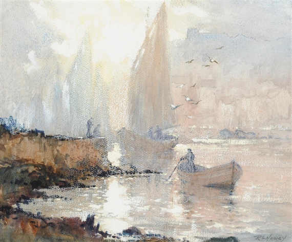 Robert Leslie Howey | Fishermen in boats on the river Esk, early ...