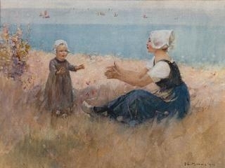 Breton Mother and Child by the Shore - Benjamin Edwin Minns