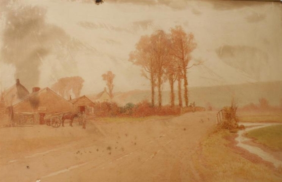 Horses before Farmhouses by William Edwards Croxford